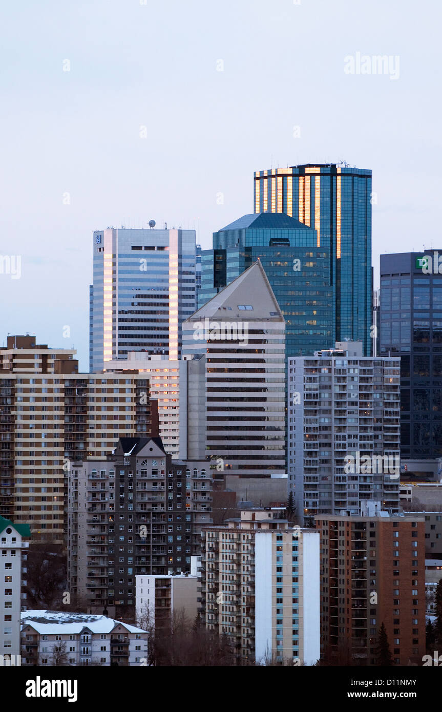 Skyline Of Skyscrapers And High Rise Buildings In Downtown Edmonton; Edmonton Alberta Canada Stock Photo