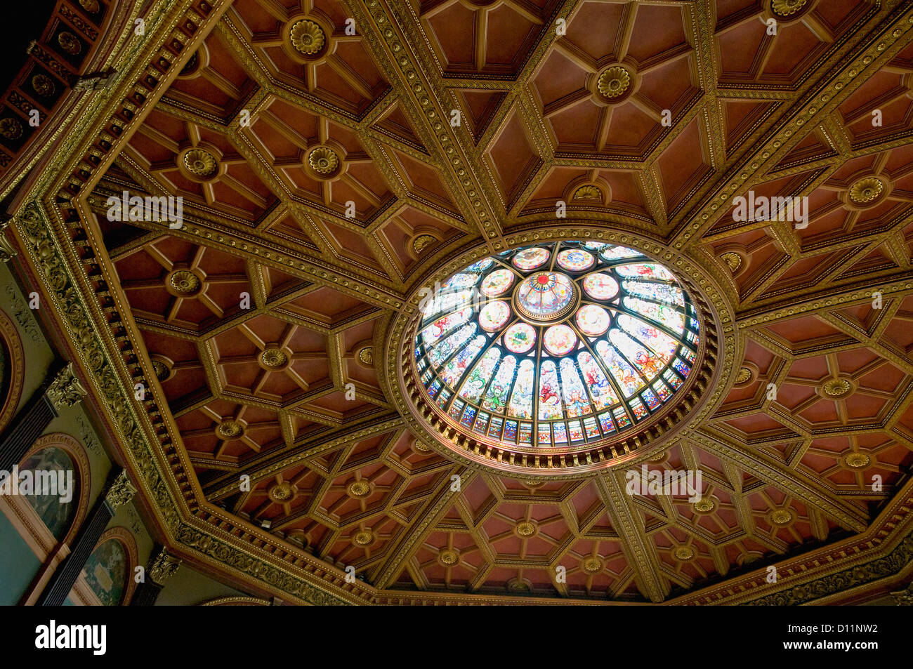 Round Stained Glass Window In A Ceiling; Toronto Ontario Canada Stock