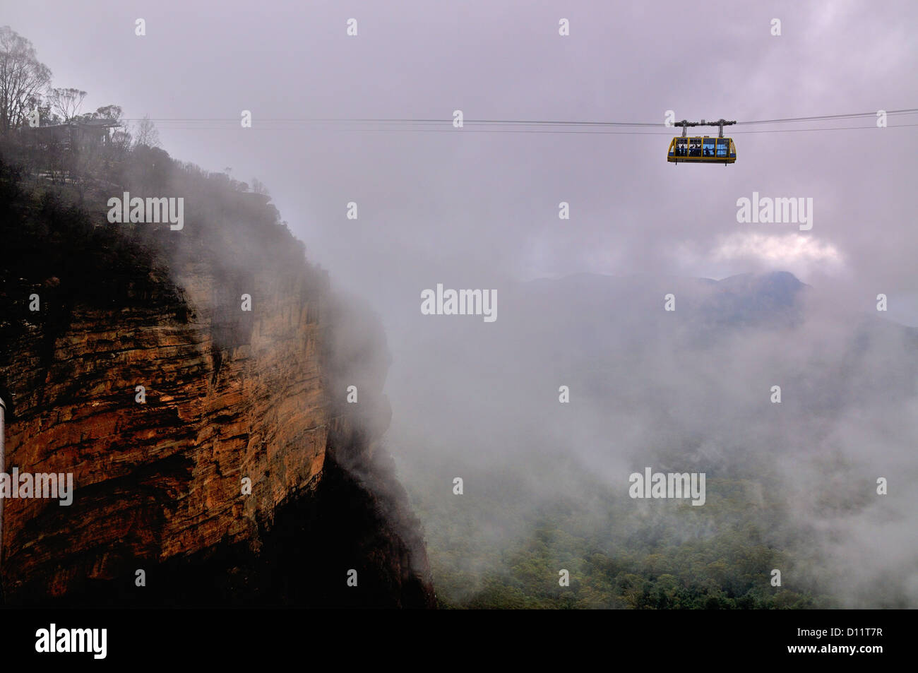 A cloudy day for the Scenic Skyway cable car at Scenic World, Katoomba, New South Wales, Australia Stock Photo