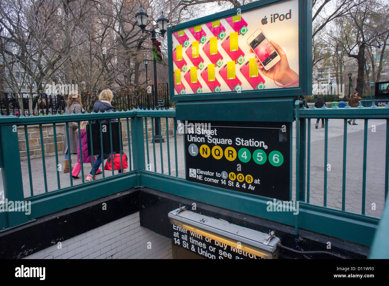 Advertising for the Apple's line of iPods on a subway kiosk in New York on Sunday, December 2, 2012. (© Richard B. Levine) Stock Photo