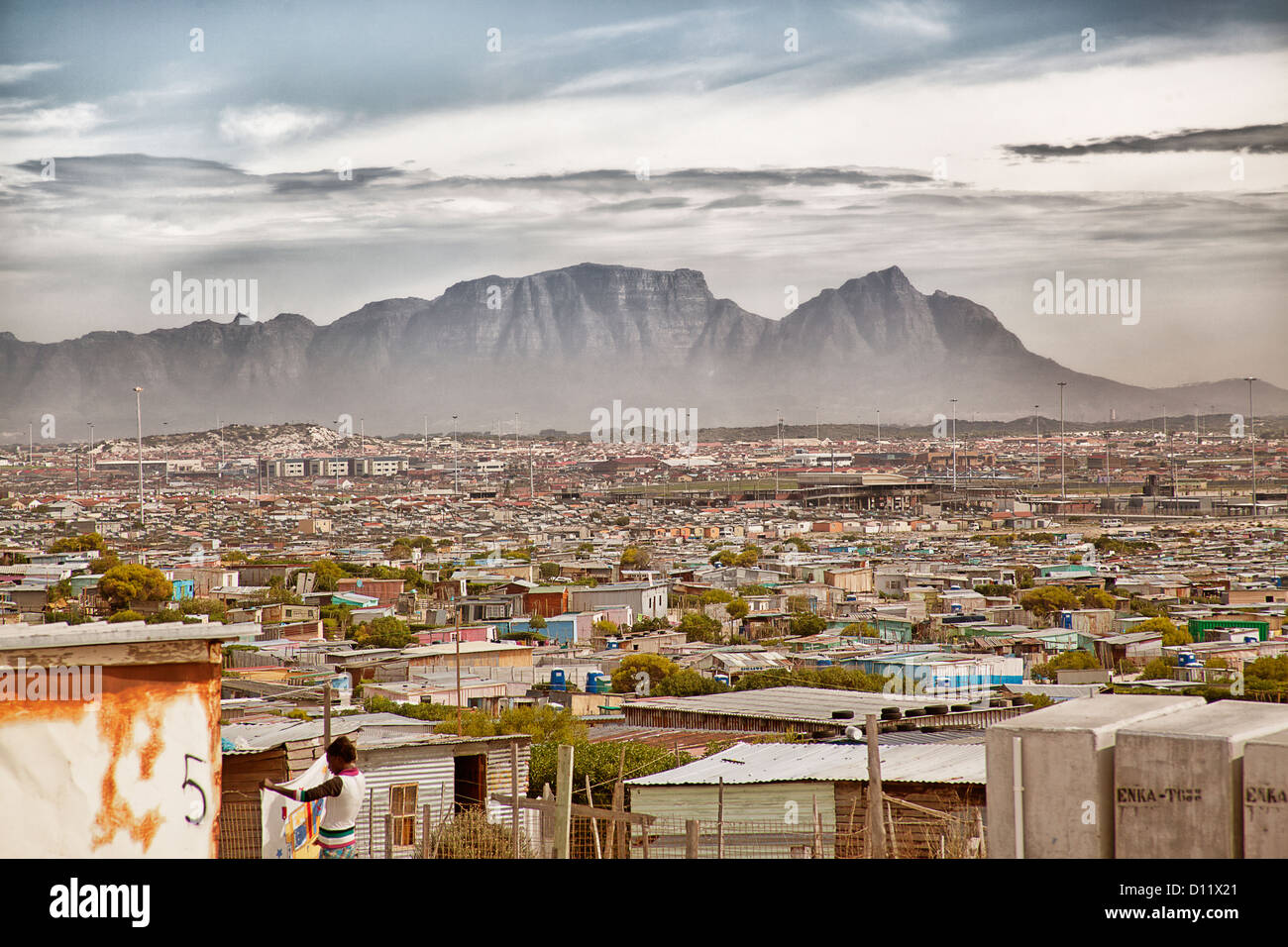 cape-town-south-africa-table-mountain-with-khayelitsha-township-stock