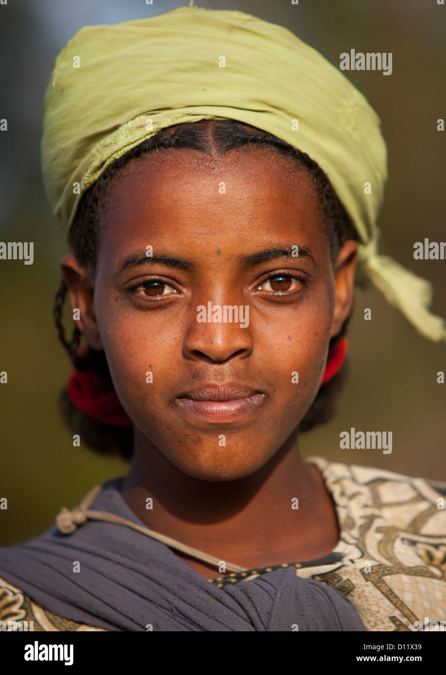 Portrait Of A Smiling Oromo Tribe Girl, Dire Dawa, Ethiopia Stock Photo