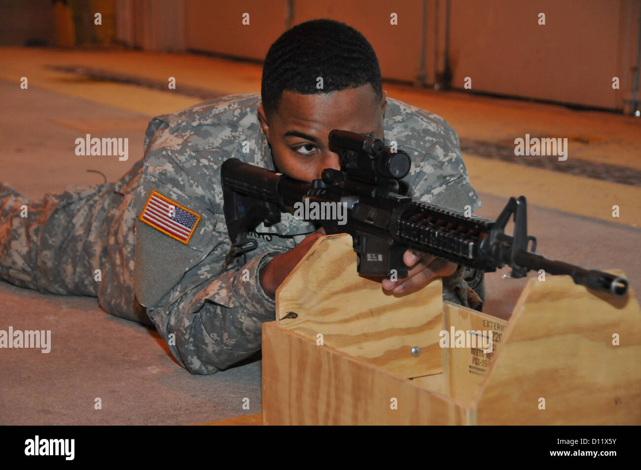 U.S. Army Pvt. Jamal Parks with Headquarters and Headquarters Troop, 2nd Cavalry Regiment performs shadow-box procedures during Stock Photo
