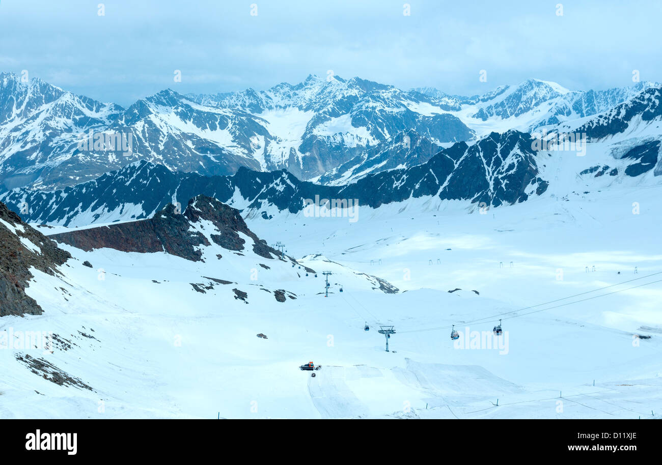 Mountain view from the Karlesjoch cable ski lift upper station (3108m., near Kaunertal Gletscher on Austria-Italy border) Stock Photo