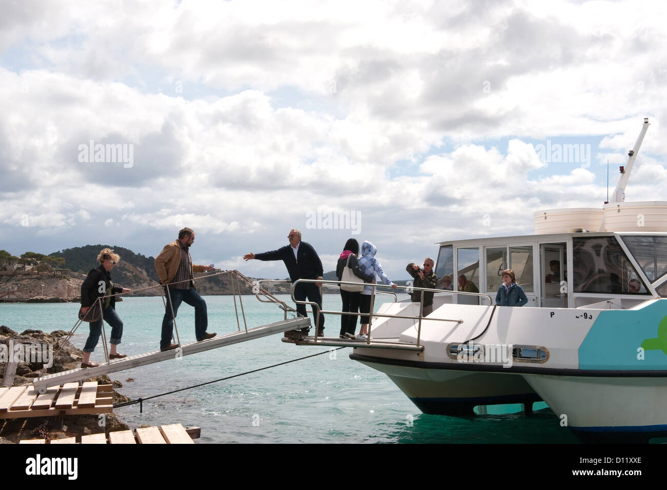 Peguera, Majorca, Spain, tourists board a tour boat Stock Photo