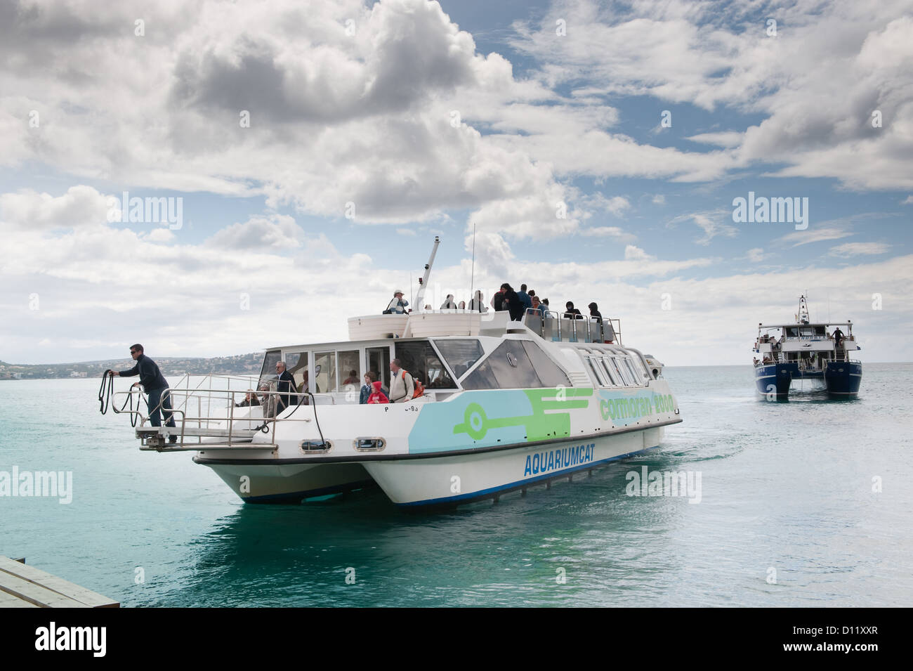 Peguera, Majorca, Spain, tourists on a sightseeing boat Stock Photo