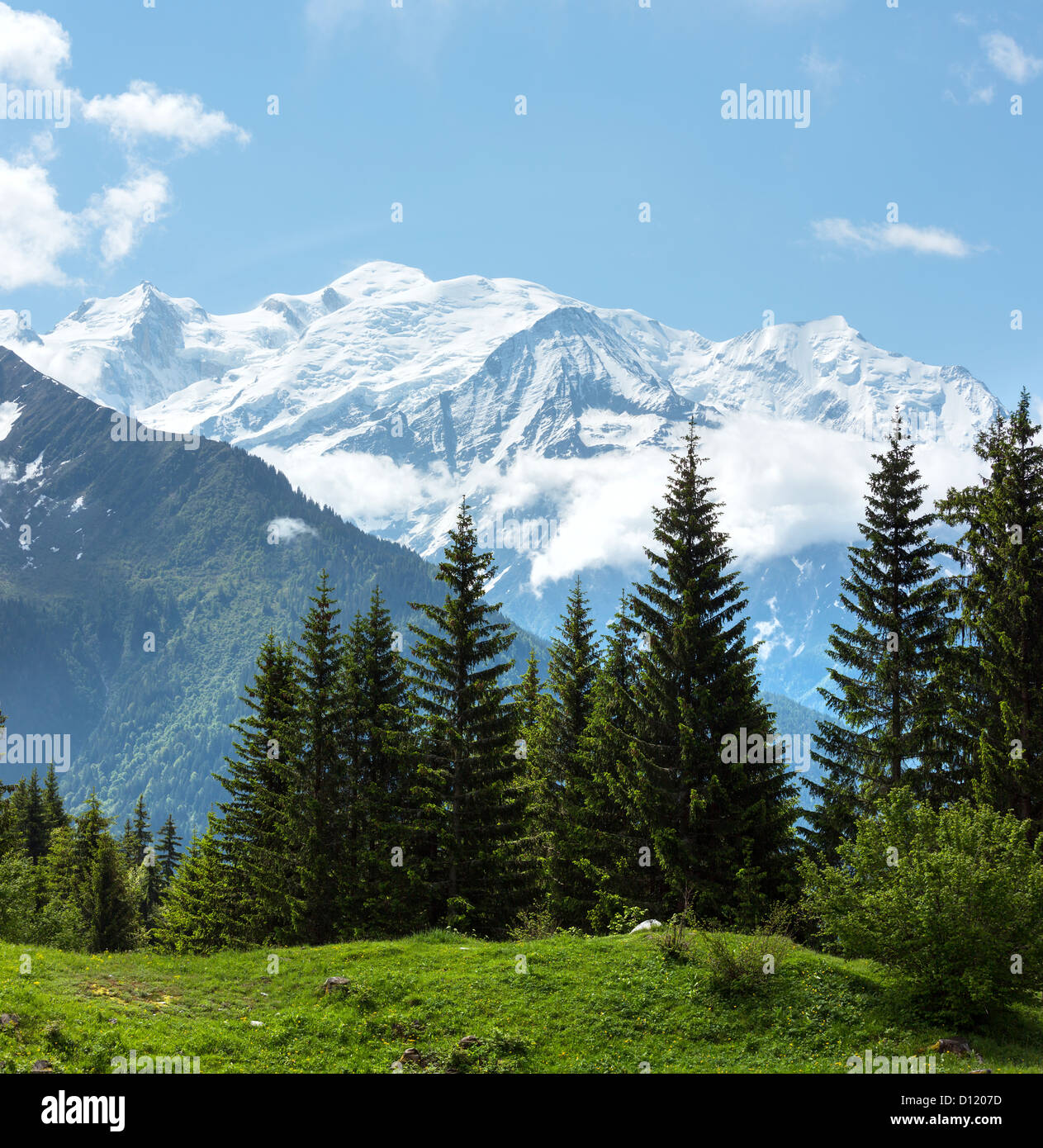 Mont Blanc mountain massif (Chamonix valley, France, view from Plaine