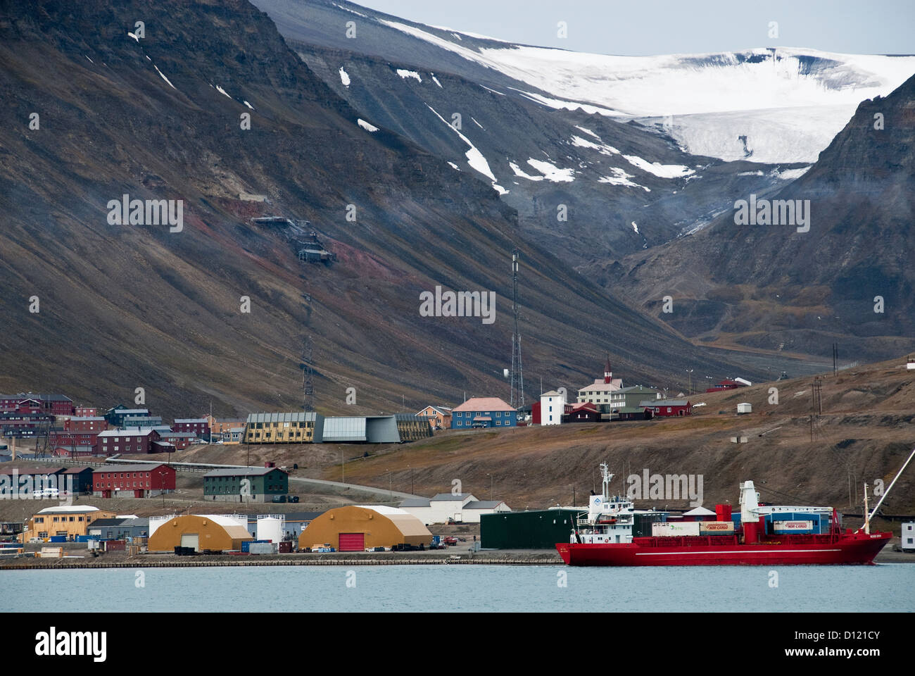 Colorful town from M/V Antarctic Dream Longyearbyen Spitsbergen Norway Stock Photo