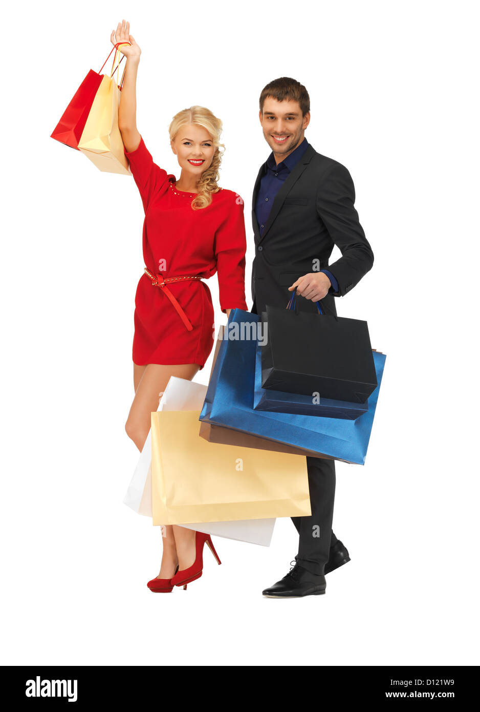 man and woman with shopping bags Stock Photo