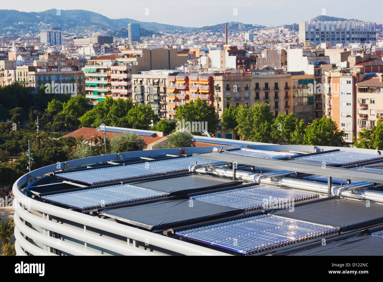 Solar Panels On The Roof Of A City Building Barcelona Spain Stock Photo Alamy