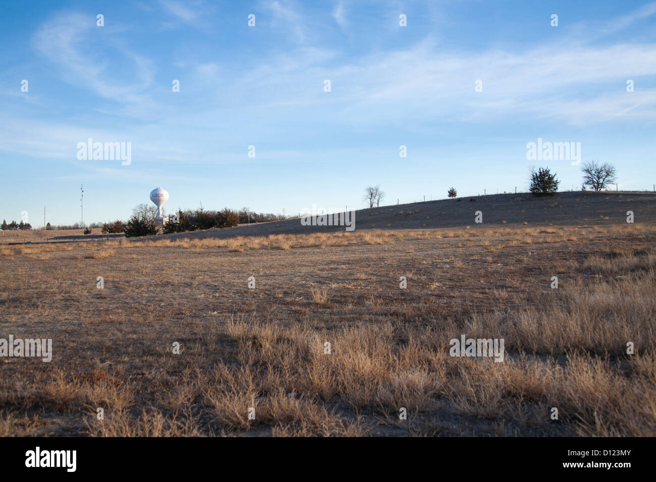 Albion, Nebraska water tower and open field Stock Photo Alamy