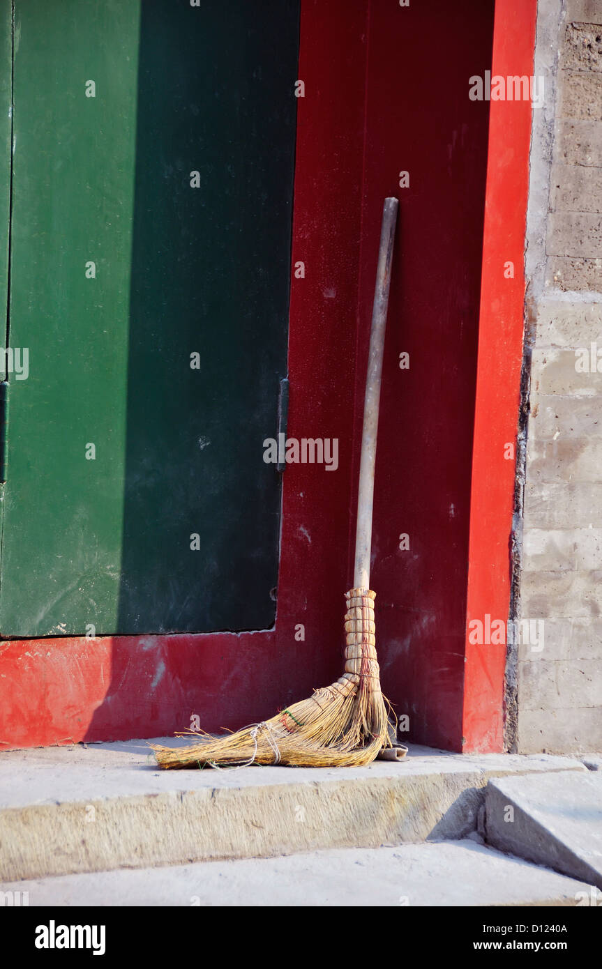 An Old Straw Broom Resting In The Corner; Beijing China Stock Photo Alamy