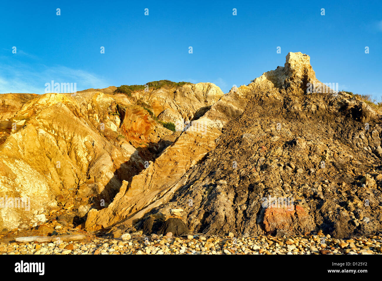 Clay cliffs and rock formations, Gay Head, Aquinnah, Martha's Vineyard, Massachusetts, USA. Stock Photo