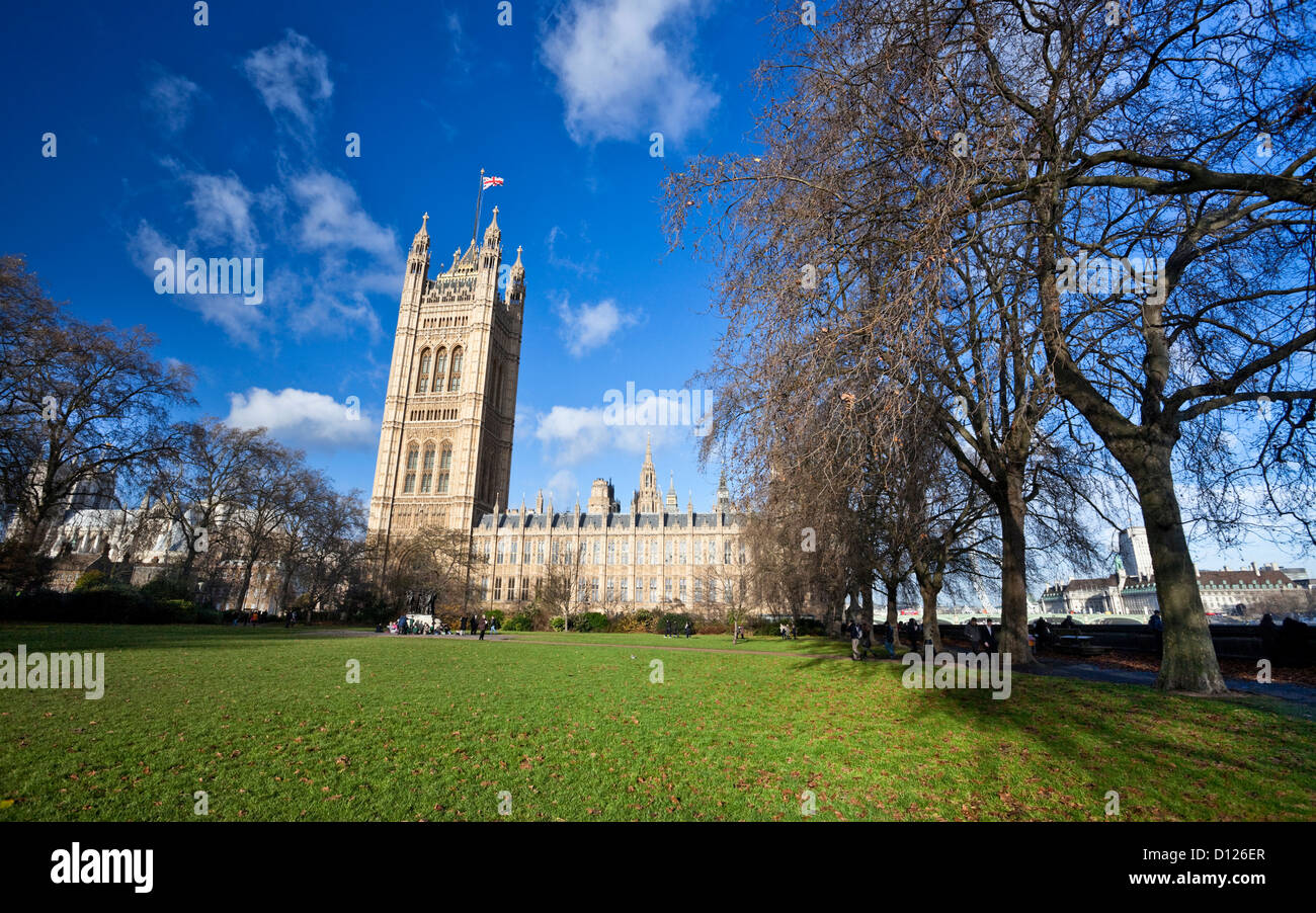 Victoria Tower Gardens and the Westminster Palace (aka the Houses of Parliament) in the background, London, England, UK Stock Photo