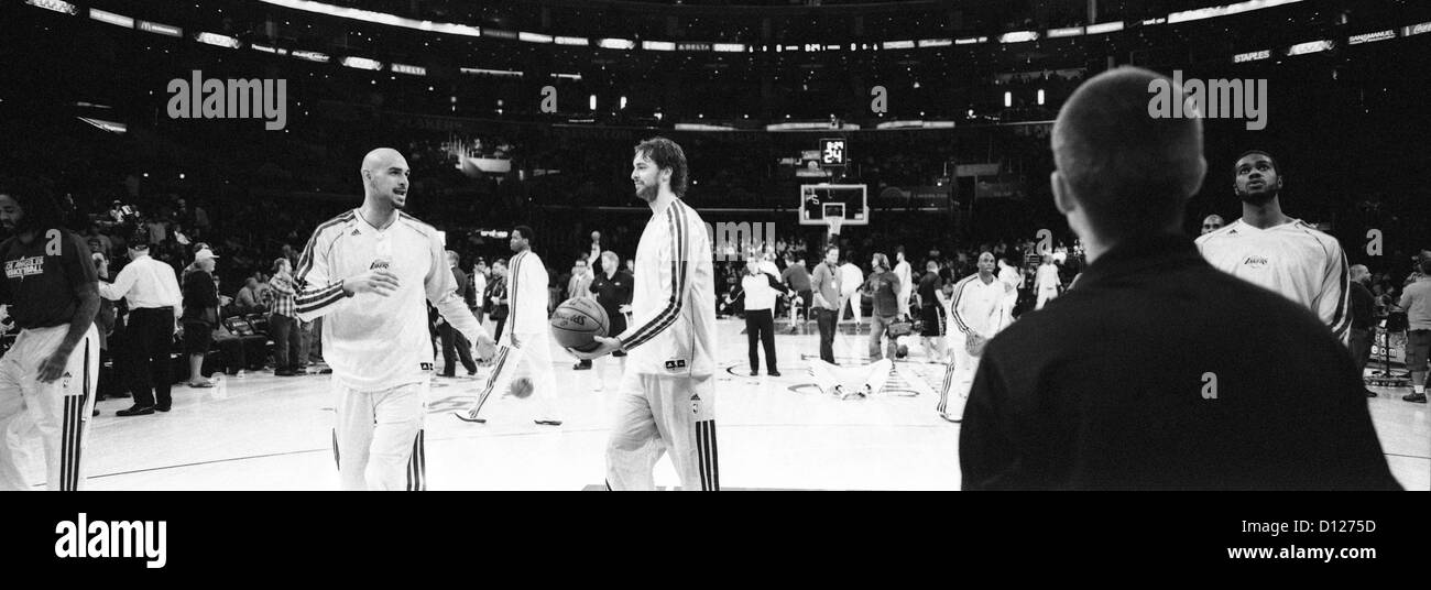 Dec. 5, 2012 - Los Angeles, CALIFORNIA, USA - Los Angeles Lakers get ready for the game against the Indiana Pacers  at the Staples Center in Los Angeles, California on Tuesday 27, November 2012.Indiana Pacers won the game 79 to 77.ARMANDO ARORIZO/PI (Credit Image: © Armando Arorizo/Pi/Prensa Internacional/ZUMAPRESS.com) Stock Photo