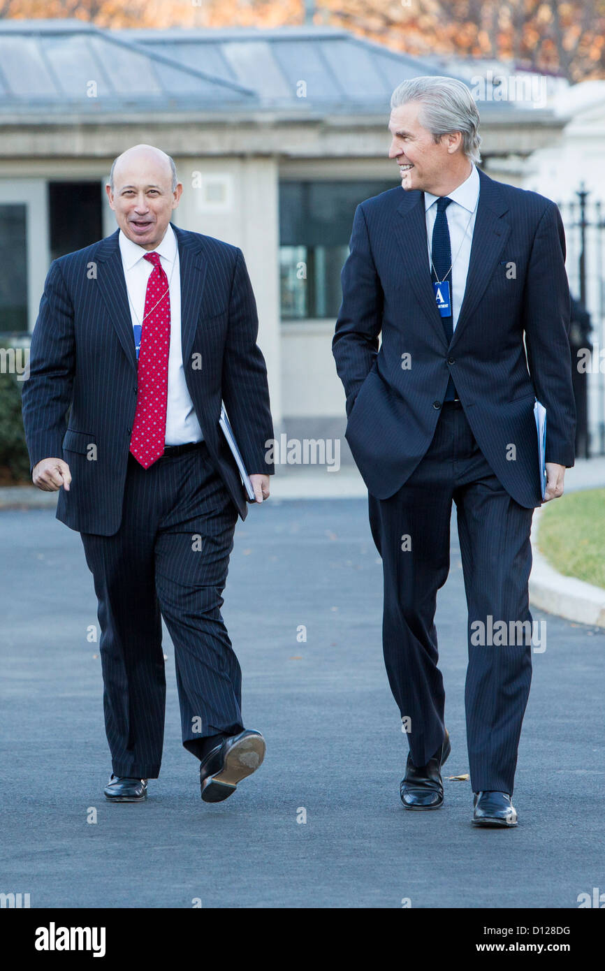 Goldman Sachs Group CEO, Lloyd Blankfein and Macy's Chairman, President and CEO Terry Lundgren arrive at the White House. Stock Photo