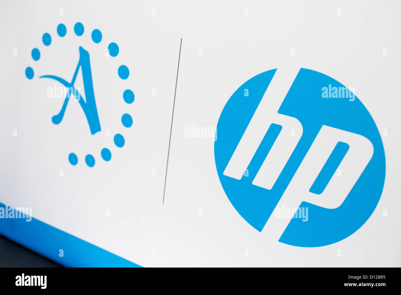 Hewlett-Packard and Autonomy logos.  Stock Photo