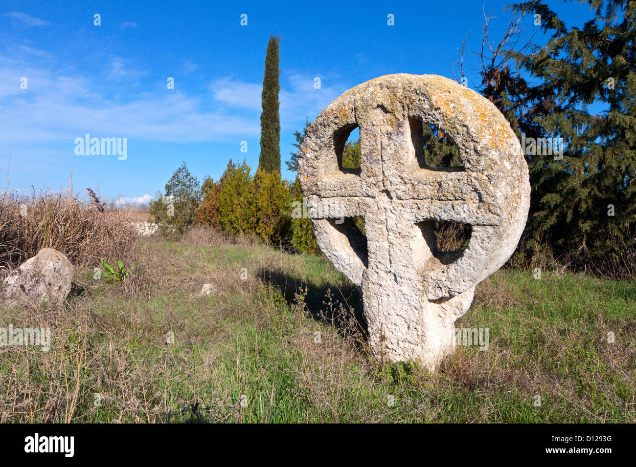 Old historic medieval cemetery with celtic crosses located at Europe. Stock Photo