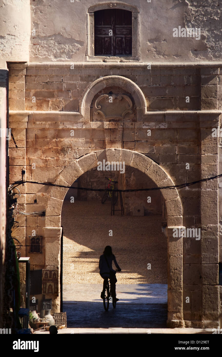 Essaouira, Mogador, Medina, Girl, Bicycle, Bastion Stock Photo