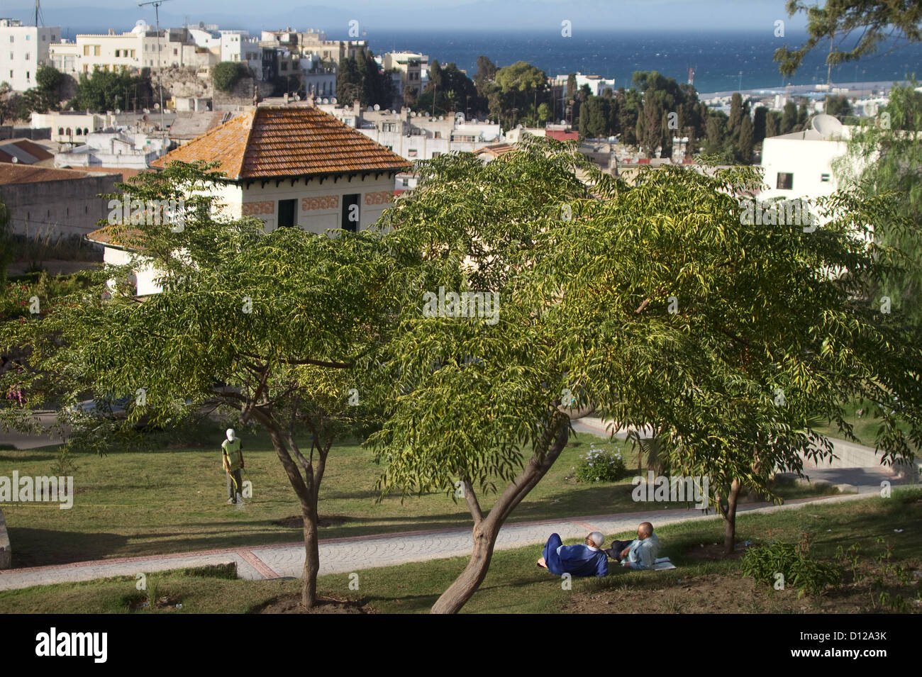 Morocco, Tangier, people garden ville nouvelle Stock Photo