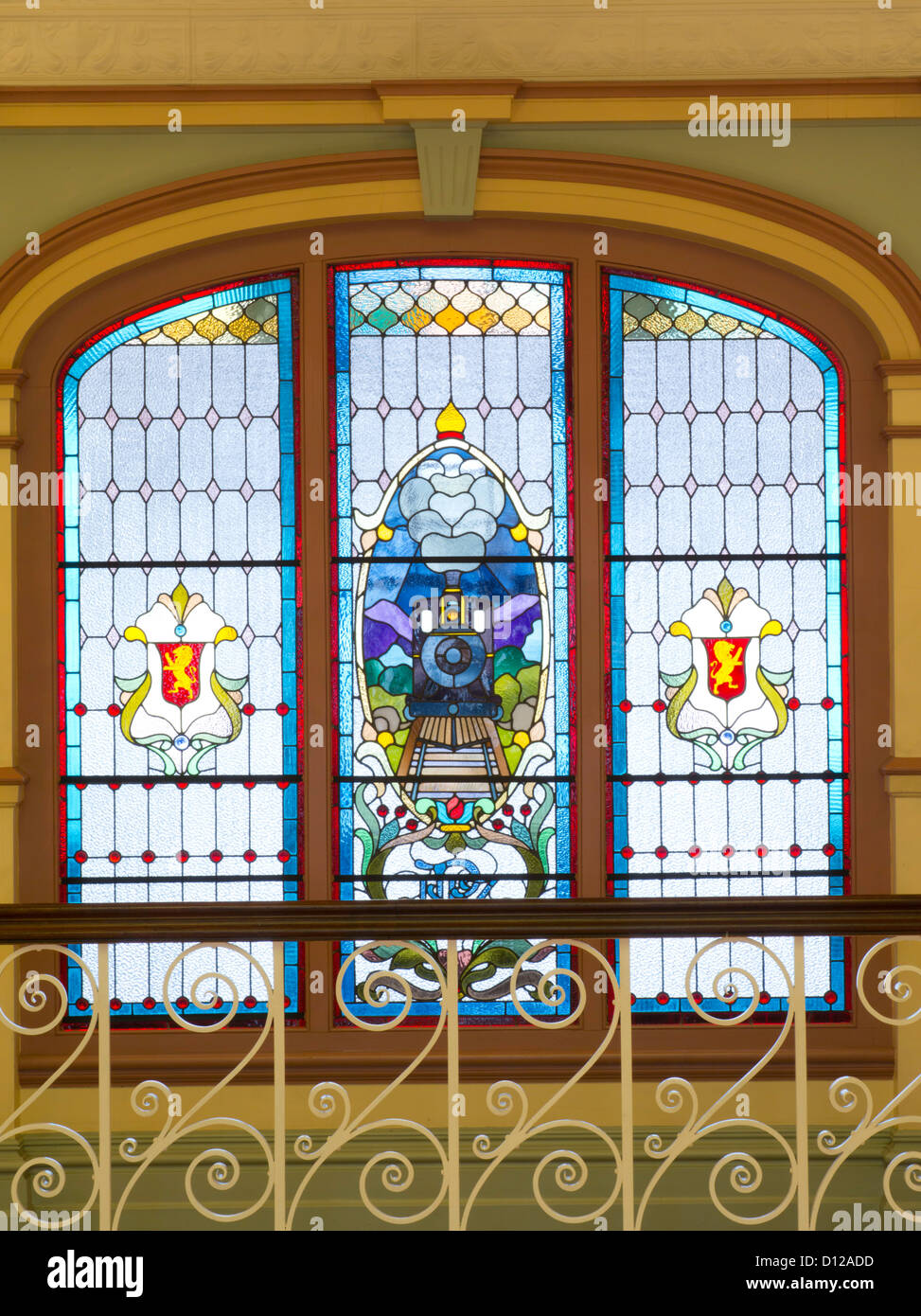 Stained glass window at the famous Dunedin Railway Station; Dunedin