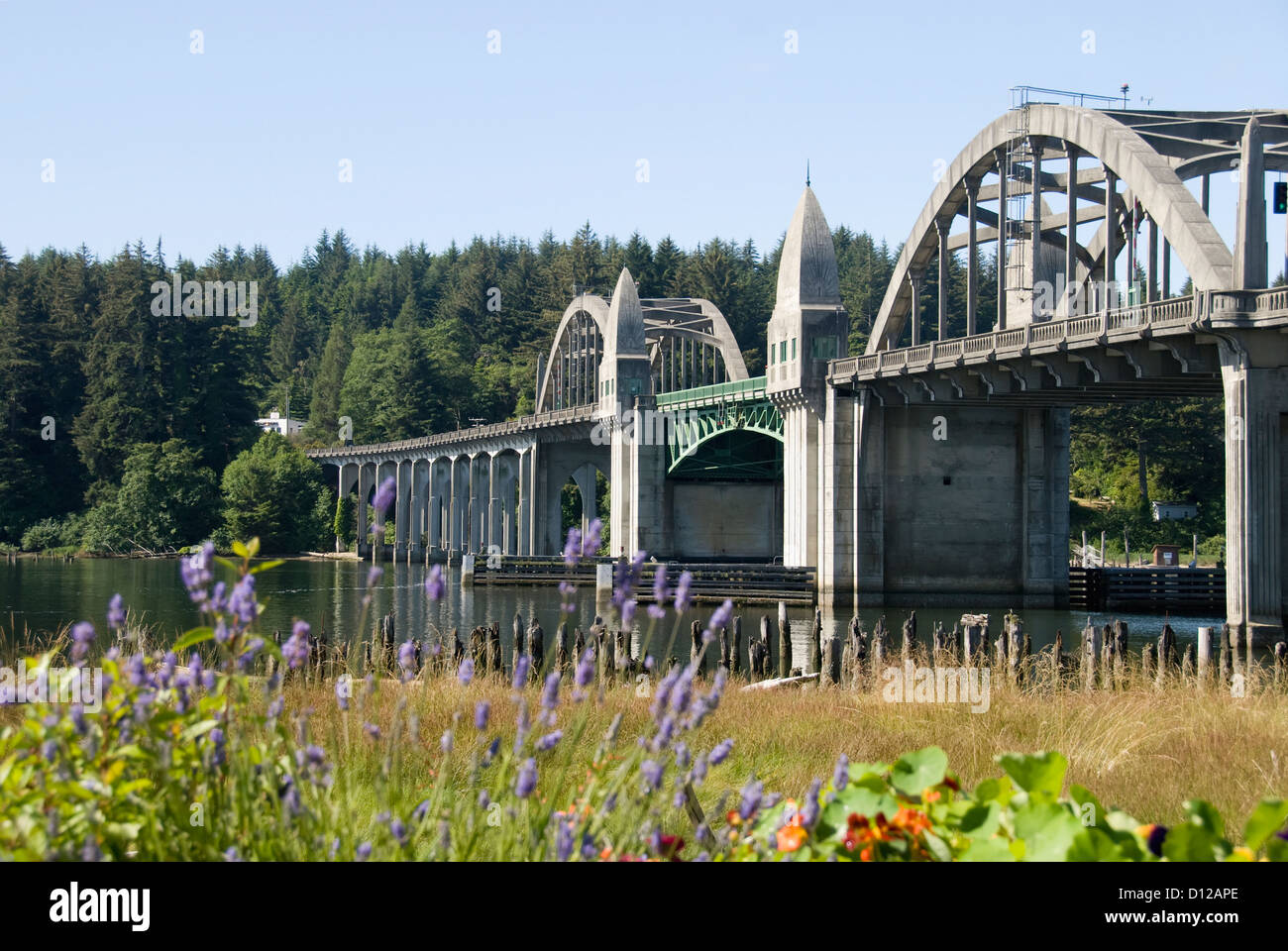 Art Deco Bridge; Florence Oregon United States Of America Stock Photo