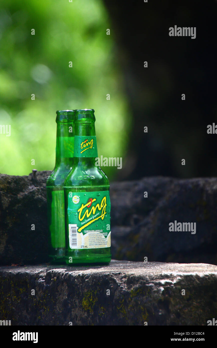 Two bottles of Ting soft drink on stone wall on Granada Stock Photo