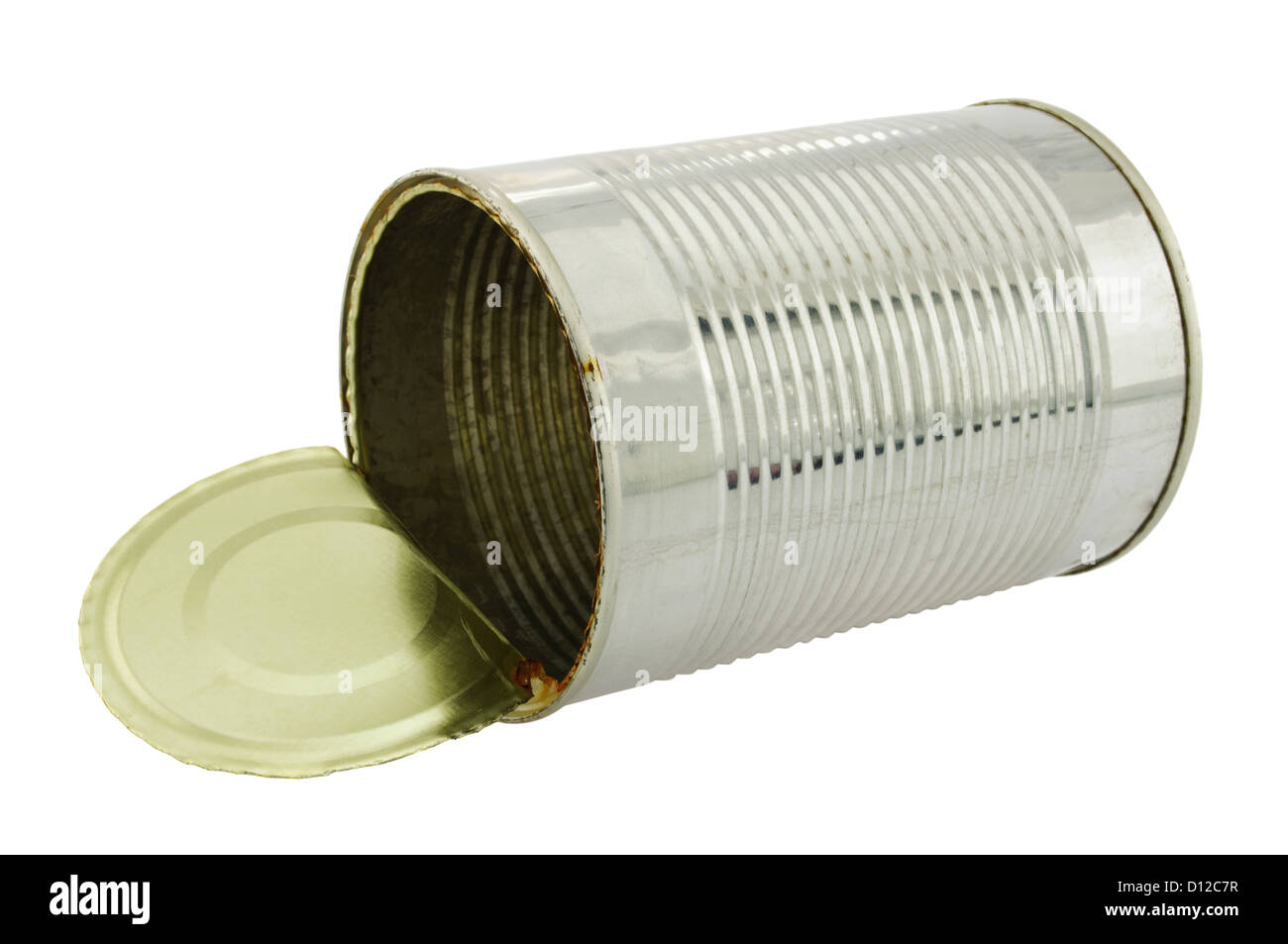 empty tin can on white background Stock Photo - Alamy