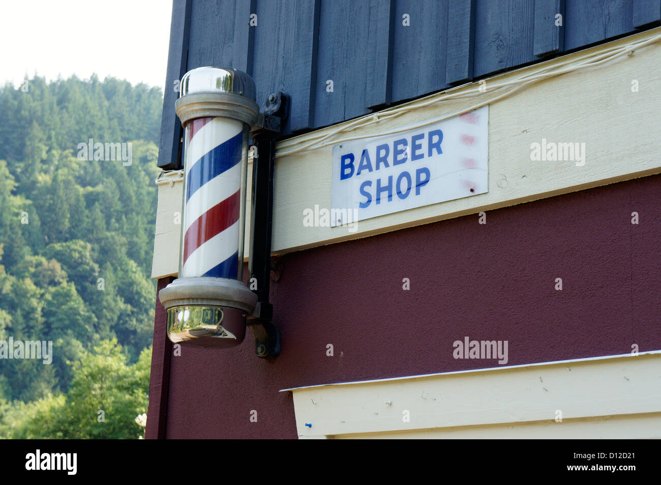 Barber shop pole and sign in Snug Cove, Bowen Island, British Columbia, Canada Stock Photo Alamy