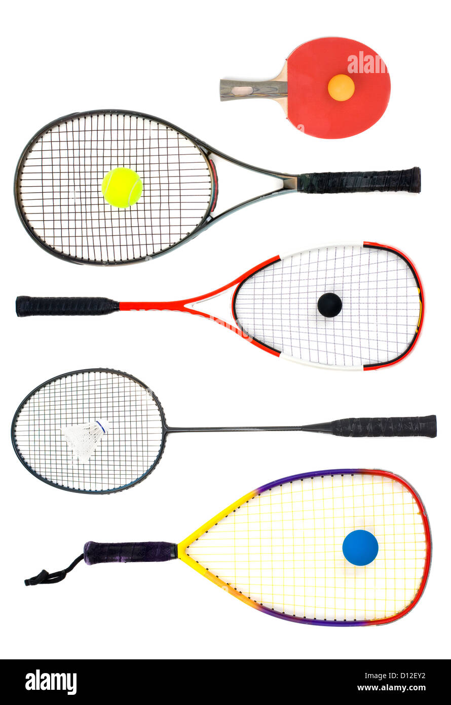 Table tennis, Tennis, squash, badminton and racquetball racquets istolated  on white background Stock Photo - Alamy