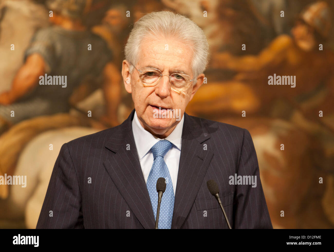 Tuesday December 5th 2012. Rome, Italy. Italian Prime Minister Mario Monti and Lebanese Prime Minister Najib Mikati hold a press conference following talks between the two leaders. Stock Photo