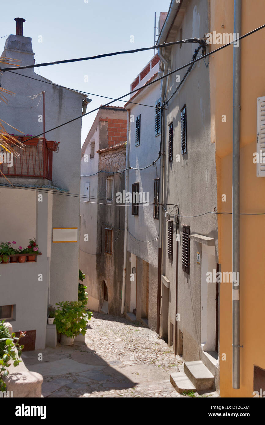 Vrbnik town narrow streetl, island Krk, Croatia Stock Photo