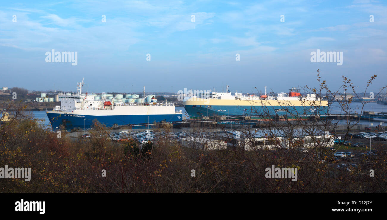 The Baltic Ace car carrier three weeks before it sank off the Dutch Coast on 5 December 2012 seen here with City of Sunderland Stock Photo