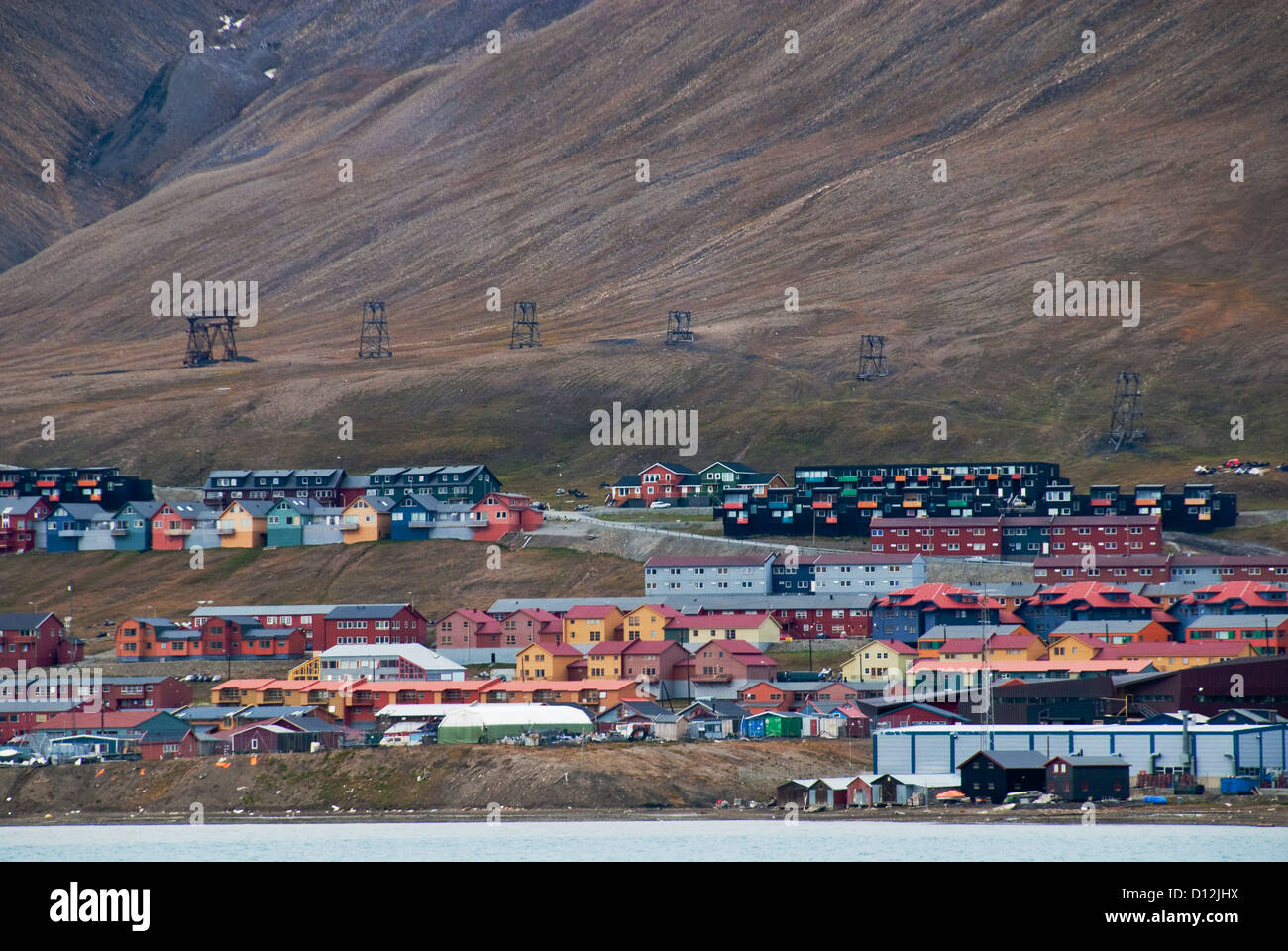 Colorful town from M/V Antarctic Dream Longyearbyen Spitsbergen Norway Stock Photo
