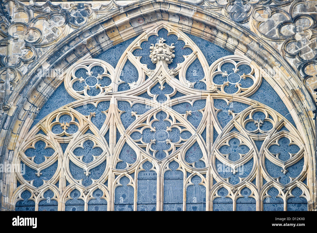 Window of St. Vitus Cathedral, Prague Castle, Prague, Czech Republic. Stock Photo