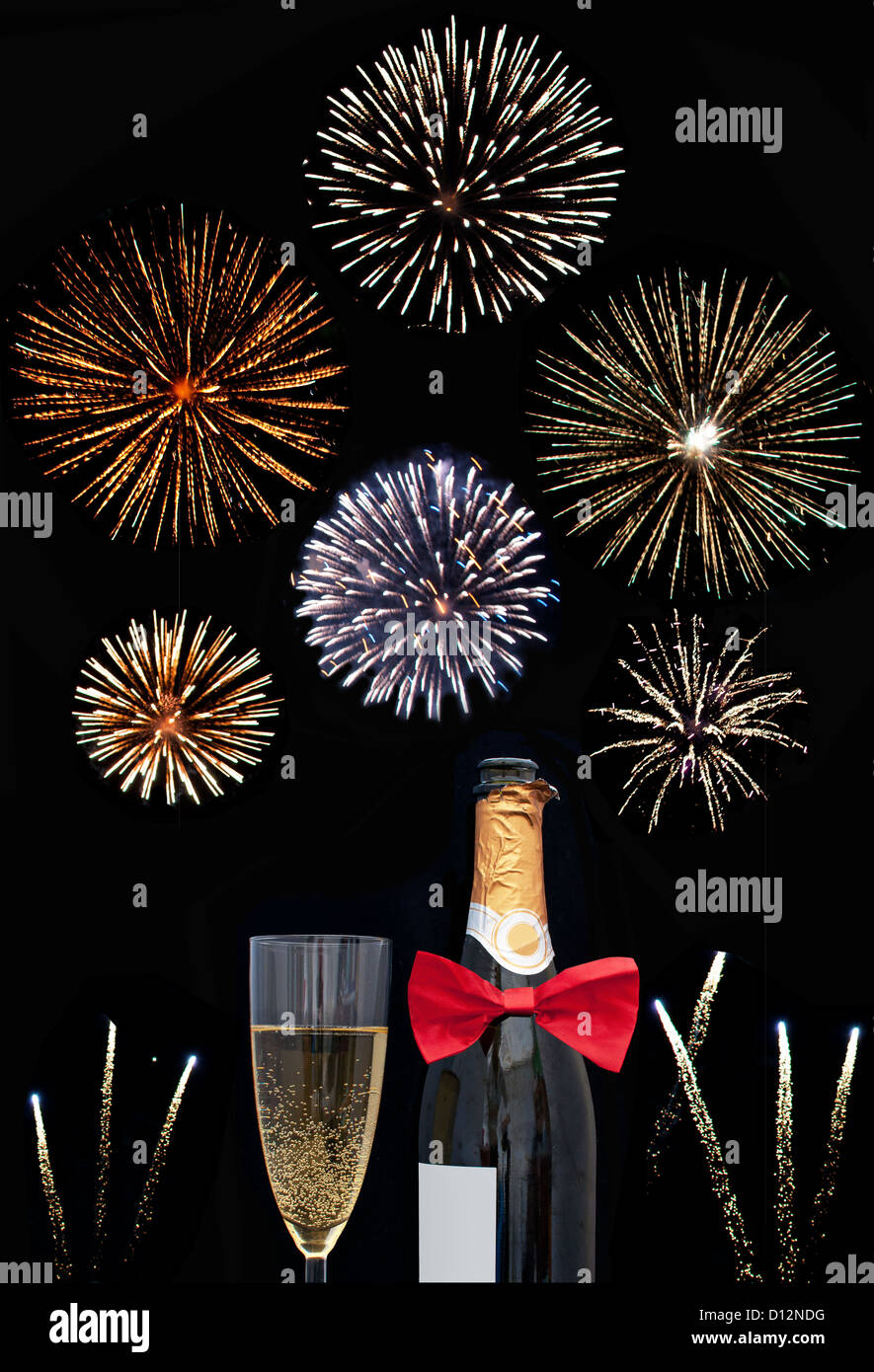 Fireworks and champagne Stock Photo