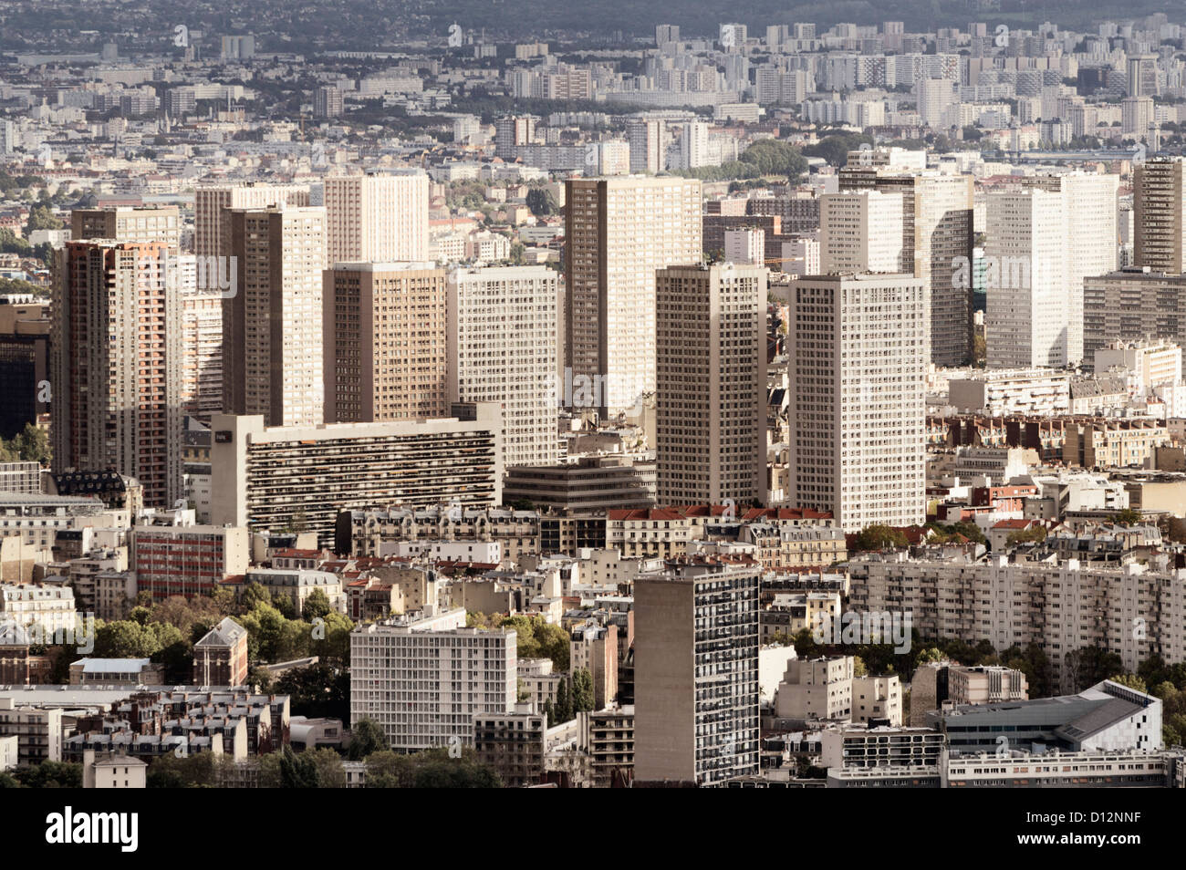 Paris, France: modern tower blocks in the 13th Arrondissement - in the distance the suburbs Stock Photo