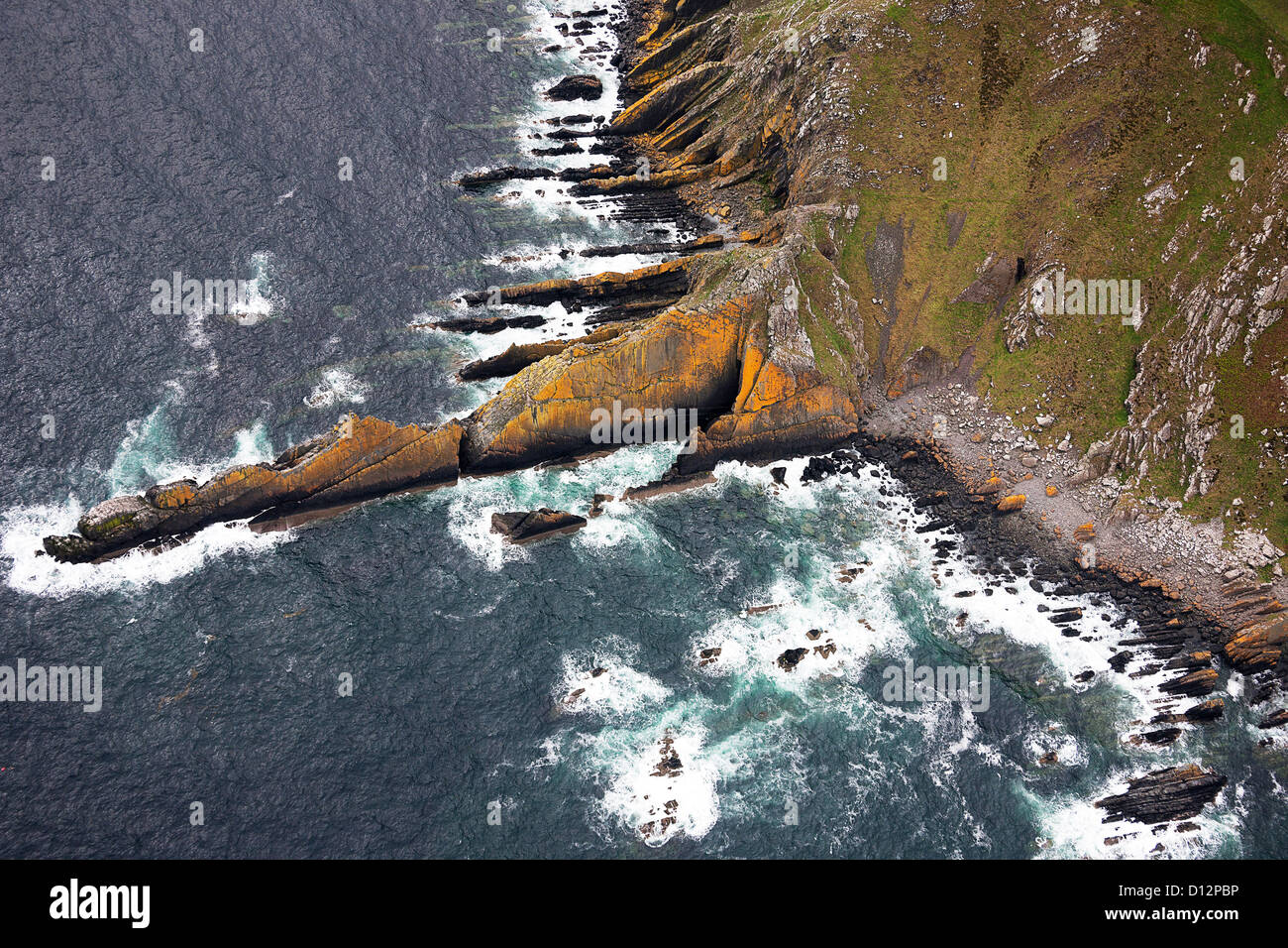 Rock formations from the air. North of St. Abbs Stock Photo