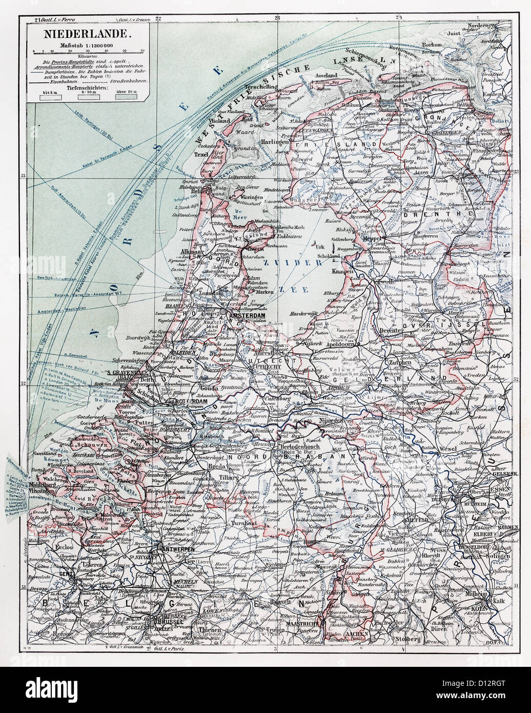 Vintage map of Nederland - Holland at the end of 19th century Stock Photo