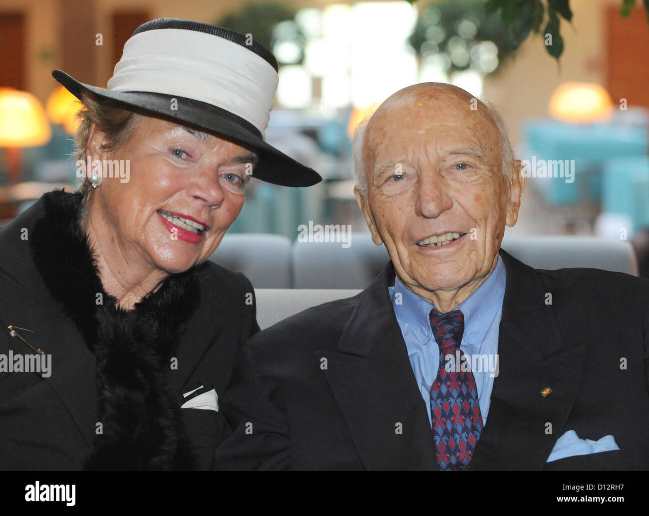 Former German President Walter Scheel and his wife Barbara pose during the inauguration of the Walter-Scheel-Forum in Bad Krozingen, Germany, 04 December 2012. Photo: Patrick Seeger Stock Photo
