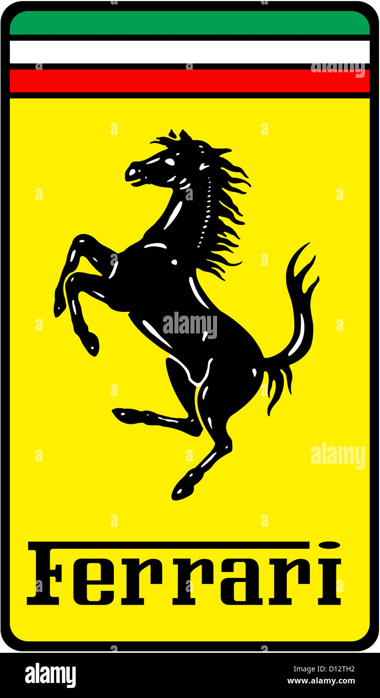 Logo of the make Ferrari of the Italian automobile manufacturer Fiat Group. Stock Photo