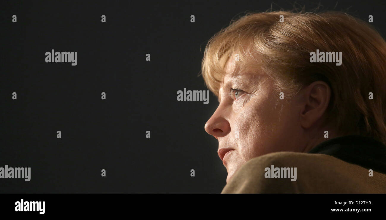 German Chancellor Angela Merkel speaks at the 25th Federal Party Convention of the Christian Democrats (CDU) in Hanover, Germany, 05 December 2012. PHOTO: MICHAEL KAPPELER Stock Photo