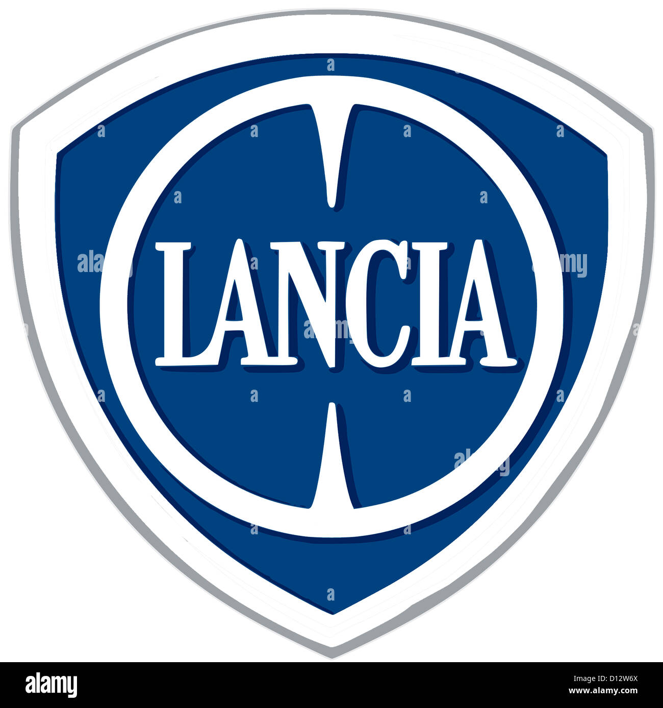 Logo of the Italian car manufacturer Lancia of Fiat Group with seat in Turin. Stock Photo