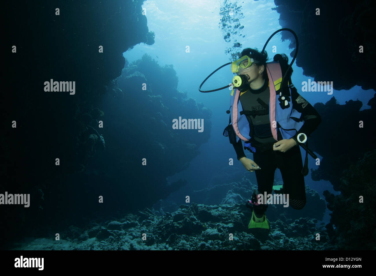 Cave diving, Zabargad, Red Sea, Egypt, Africa Stock Photo