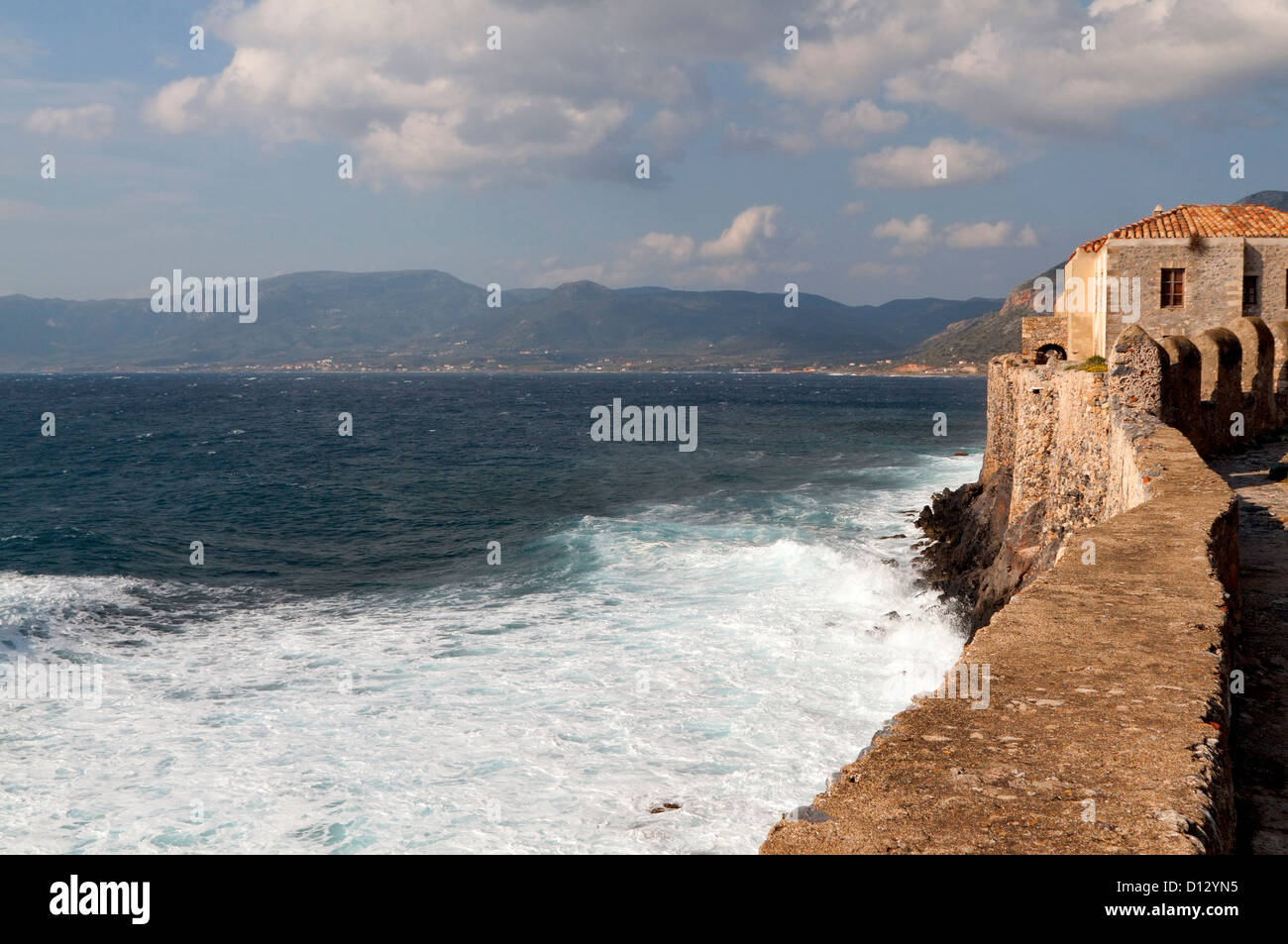Traditional medieval era fortified village of Monemvasia at Greece Stock Photo