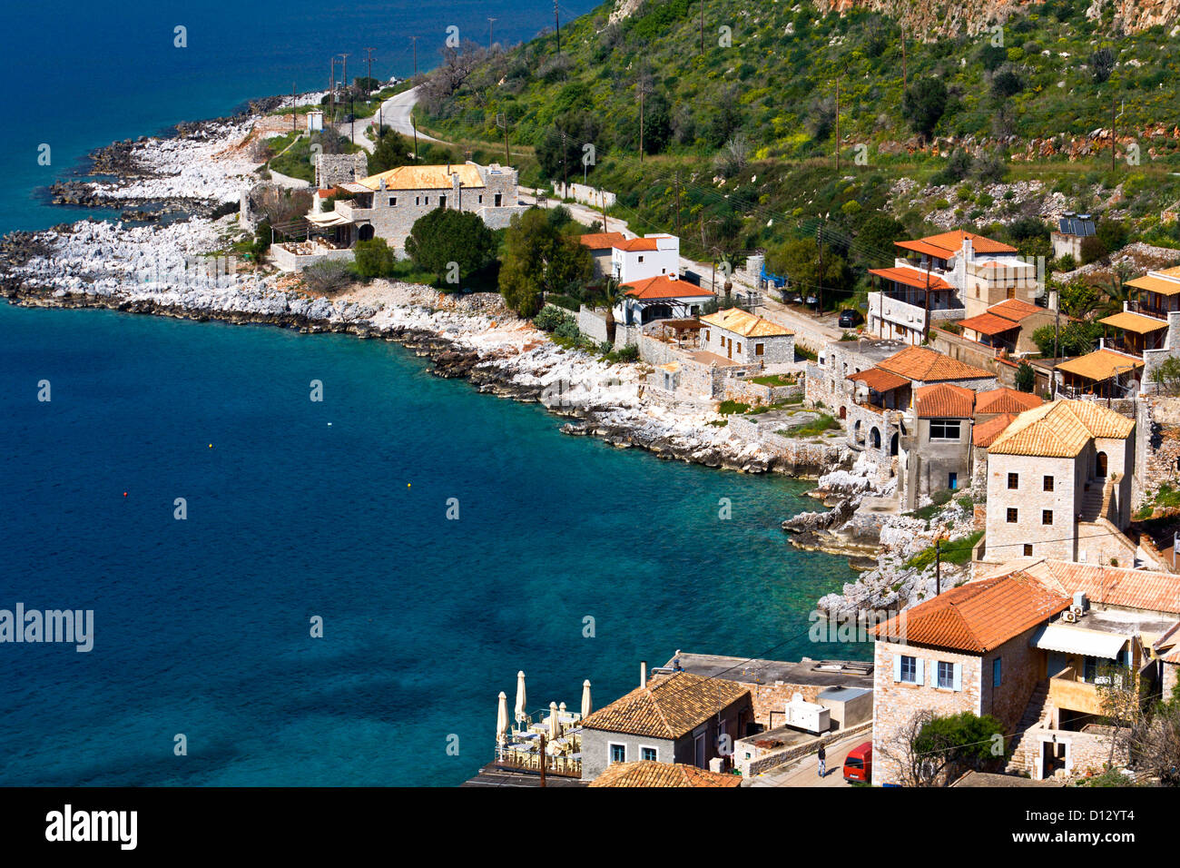 Limeni traditional fishing village at Peloponnese, Mani, Greece Stock