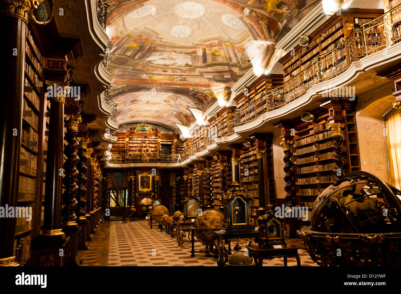 the historical center of Prague - the baroque library in the Klementinum. Stock Photo