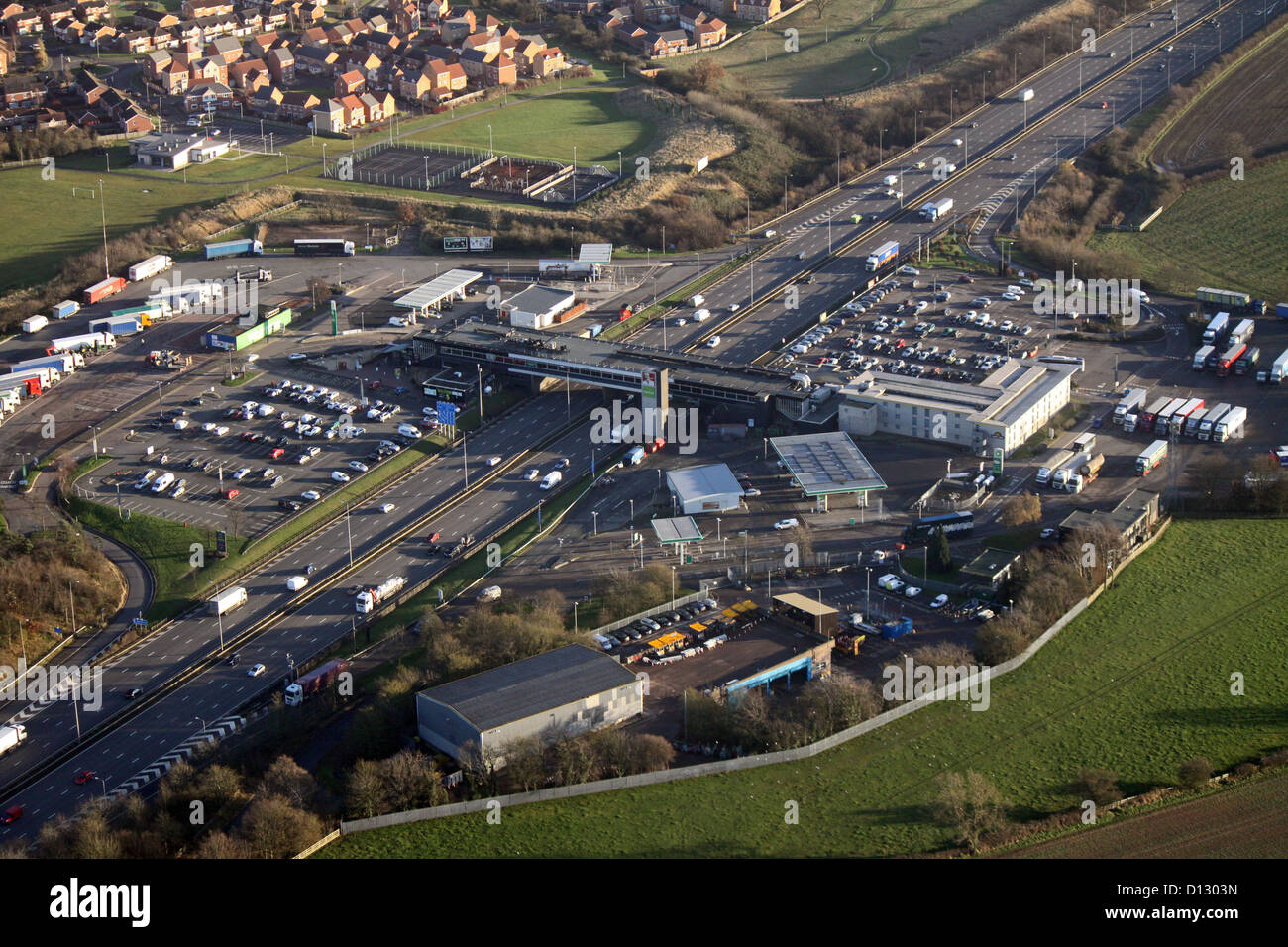 aerial view of Leicester Forest East motorway services on the M1 Stock Photo