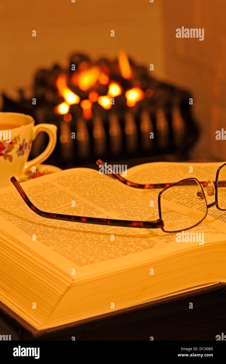 Concept shot of reading by the fireside Stock Photo