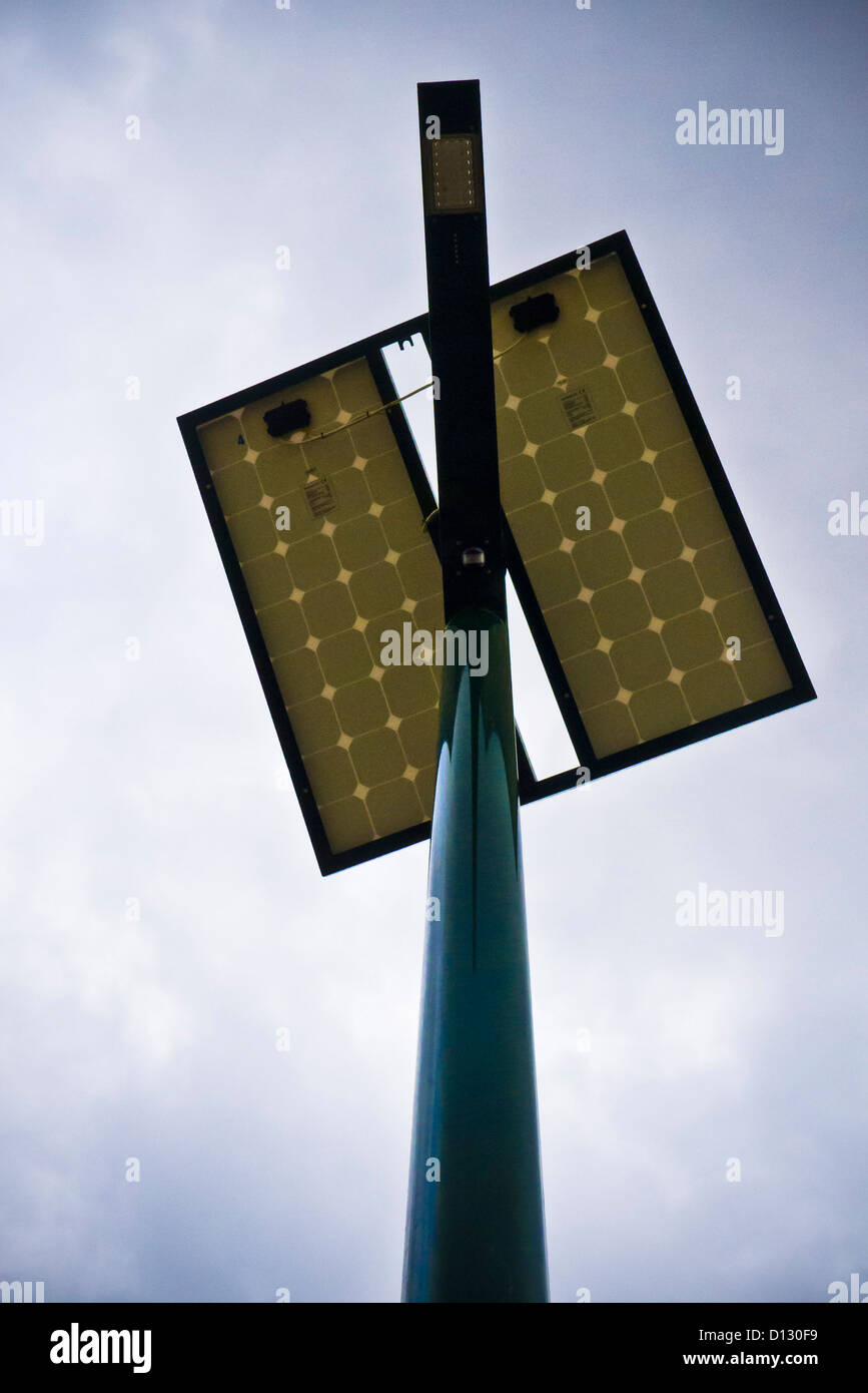modern street lighting powered with solar energy panels Stock Photo